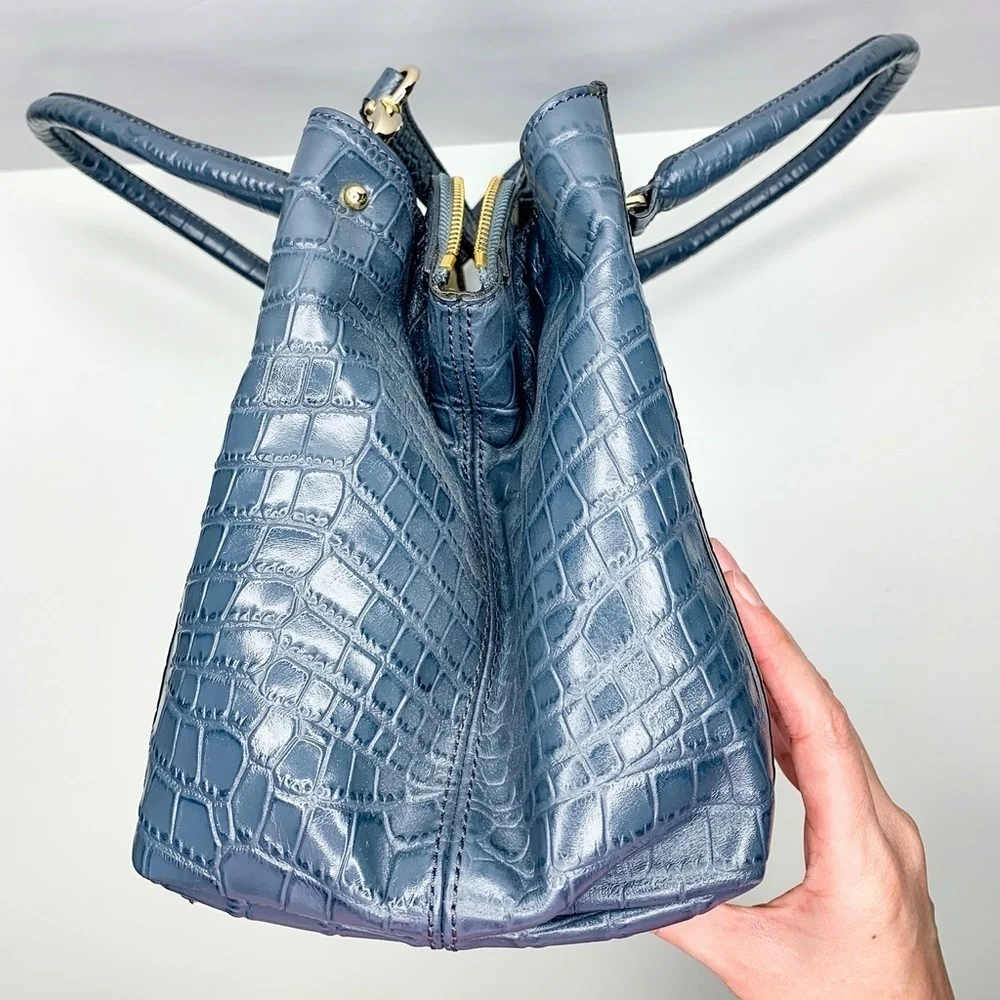 Kate Spade Slate Blue Handbag Reptile Leather Hand Straps Shoulder Crossover NEW